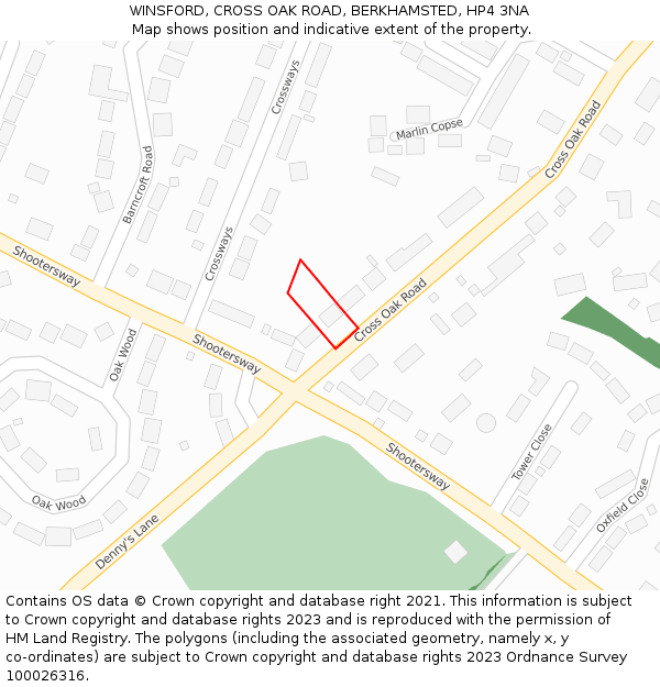 WINSFORD, CROSS OAK ROAD, BERKHAMSTED, HP4 3NA: Location map and indicative extent of plot