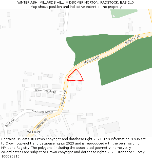 WINTER ASH, MILLARDS HILL, MIDSOMER NORTON, RADSTOCK, BA3 2UX: Location map and indicative extent of plot