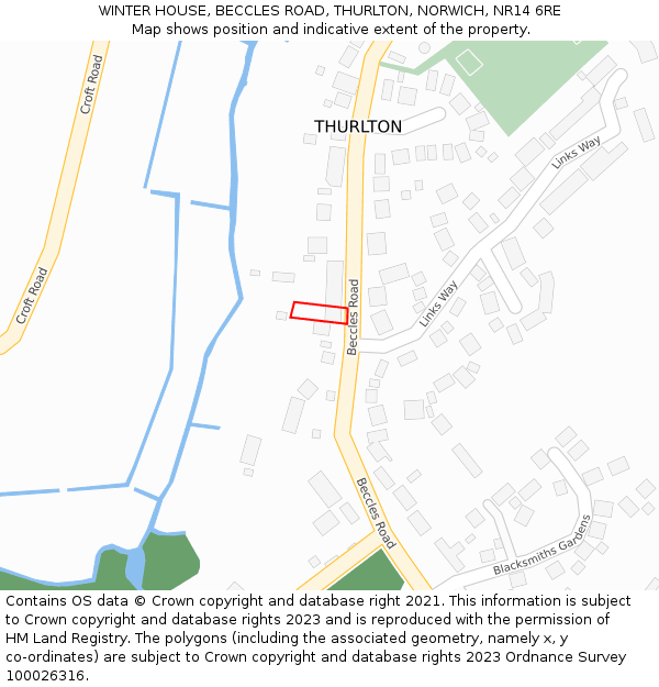 WINTER HOUSE, BECCLES ROAD, THURLTON, NORWICH, NR14 6RE: Location map and indicative extent of plot