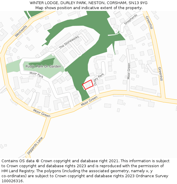 WINTER LODGE, DURLEY PARK, NESTON, CORSHAM, SN13 9YG: Location map and indicative extent of plot