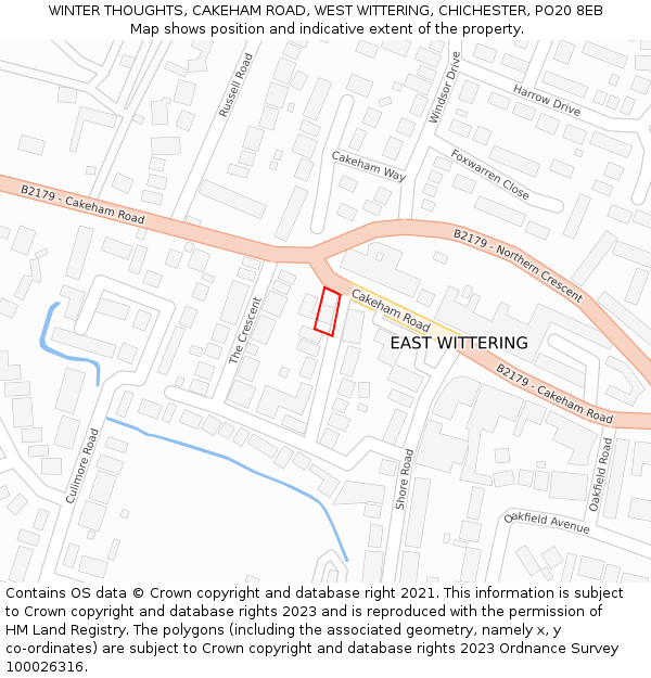 WINTER THOUGHTS, CAKEHAM ROAD, WEST WITTERING, CHICHESTER, PO20 8EB: Location map and indicative extent of plot