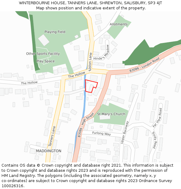 WINTERBOURNE HOUSE, TANNERS LANE, SHREWTON, SALISBURY, SP3 4JT: Location map and indicative extent of plot