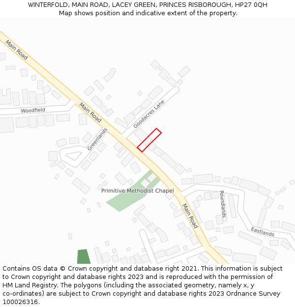 WINTERFOLD, MAIN ROAD, LACEY GREEN, PRINCES RISBOROUGH, HP27 0QH: Location map and indicative extent of plot