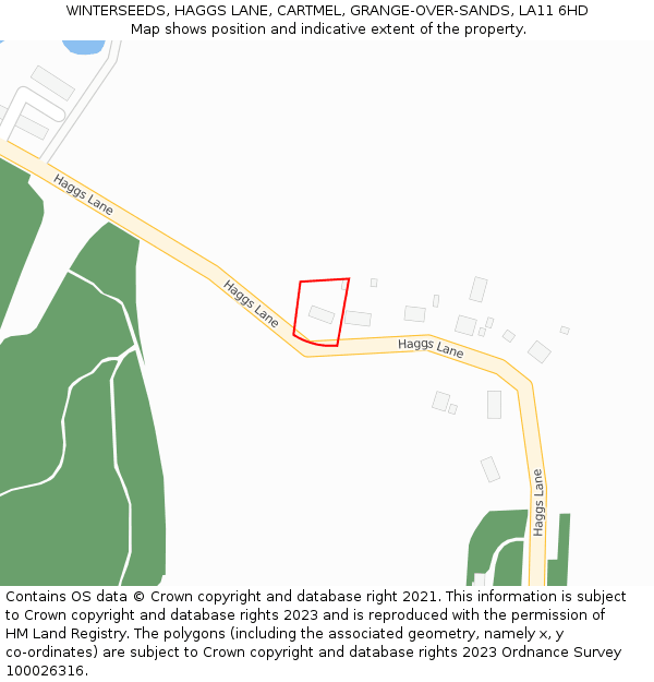 WINTERSEEDS, HAGGS LANE, CARTMEL, GRANGE-OVER-SANDS, LA11 6HD: Location map and indicative extent of plot