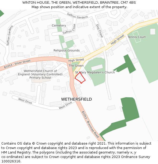 WINTON HOUSE, THE GREEN, WETHERSFIELD, BRAINTREE, CM7 4BS: Location map and indicative extent of plot