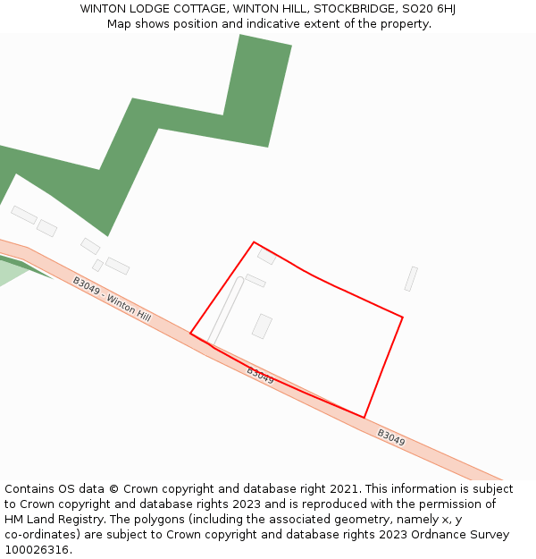 WINTON LODGE COTTAGE, WINTON HILL, STOCKBRIDGE, SO20 6HJ: Location map and indicative extent of plot