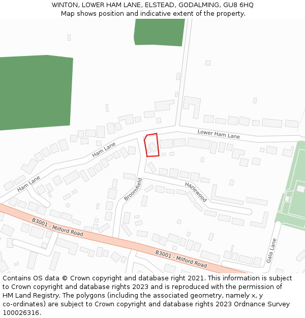 WINTON, LOWER HAM LANE, ELSTEAD, GODALMING, GU8 6HQ: Location map and indicative extent of plot