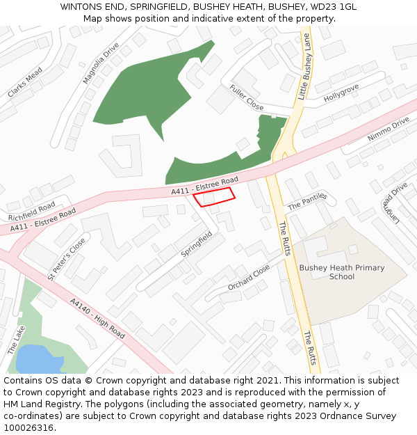 WINTONS END, SPRINGFIELD, BUSHEY HEATH, BUSHEY, WD23 1GL: Location map and indicative extent of plot