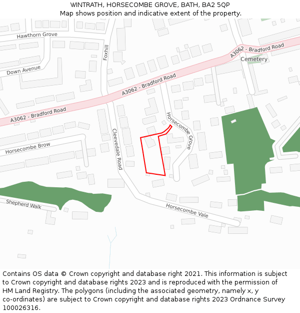 WINTRATH, HORSECOMBE GROVE, BATH, BA2 5QP: Location map and indicative extent of plot