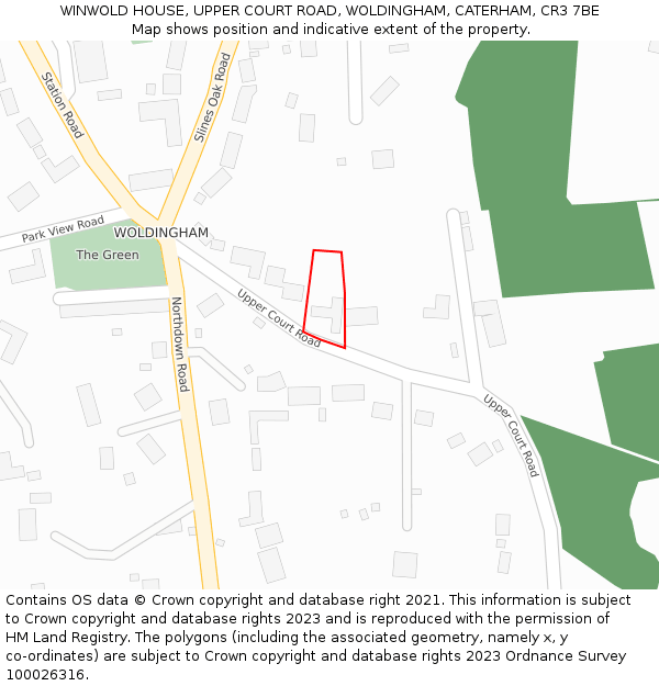 WINWOLD HOUSE, UPPER COURT ROAD, WOLDINGHAM, CATERHAM, CR3 7BE: Location map and indicative extent of plot