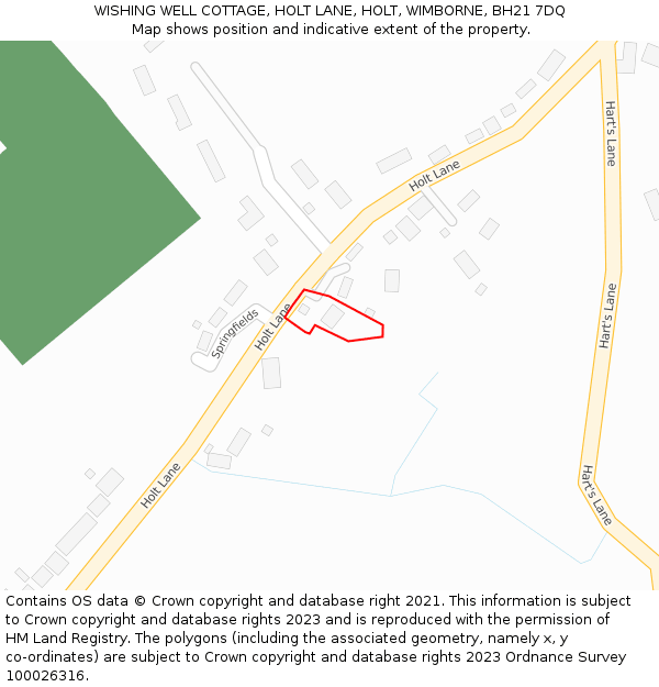 WISHING WELL COTTAGE, HOLT LANE, HOLT, WIMBORNE, BH21 7DQ: Location map and indicative extent of plot