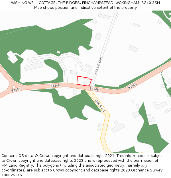 WISHING WELL COTTAGE, THE RIDGES, FINCHAMPSTEAD, WOKINGHAM, RG40 3SH: Location map and indicative extent of plot