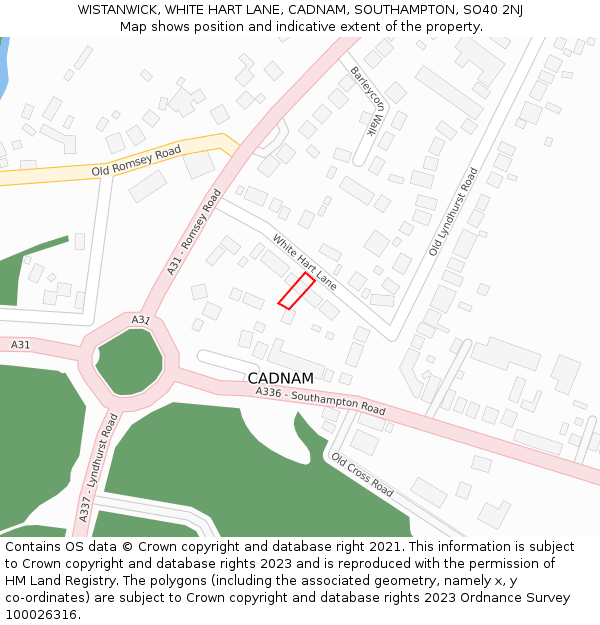 WISTANWICK, WHITE HART LANE, CADNAM, SOUTHAMPTON, SO40 2NJ: Location map and indicative extent of plot