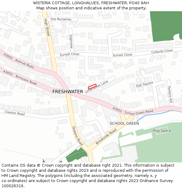 WISTERIA COTTAGE, LONGHALVES, FRESHWATER, PO40 9AH: Location map and indicative extent of plot