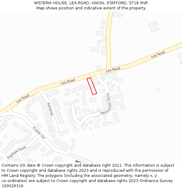 WISTERIA HOUSE, LEA ROAD, HIXON, STAFFORD, ST18 0NR: Location map and indicative extent of plot