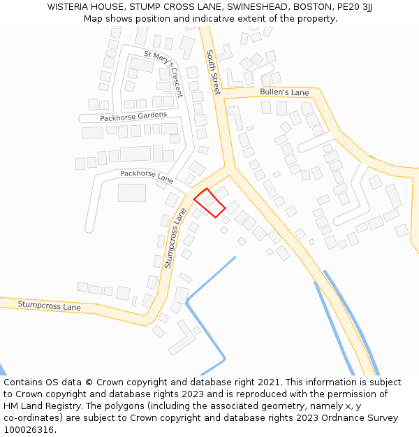 WISTERIA HOUSE, STUMP CROSS LANE, SWINESHEAD, BOSTON, PE20 3JJ: Location map and indicative extent of plot