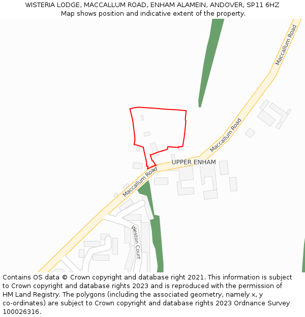 WISTERIA LODGE, MACCALLUM ROAD, ENHAM ALAMEIN, ANDOVER, SP11 6HZ: Location map and indicative extent of plot