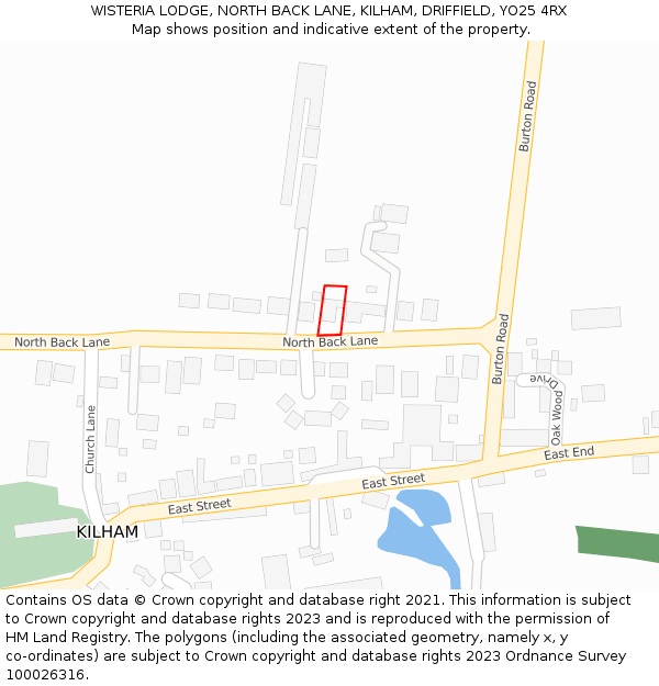 WISTERIA LODGE, NORTH BACK LANE, KILHAM, DRIFFIELD, YO25 4RX: Location map and indicative extent of plot