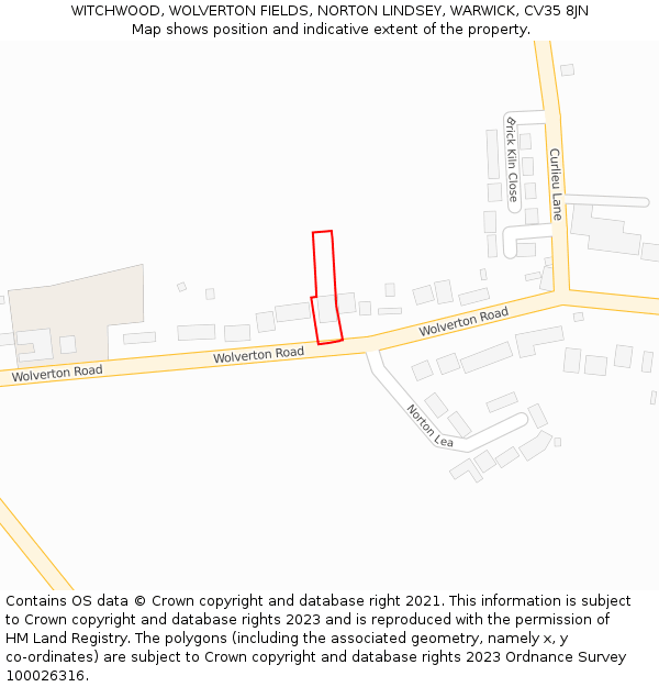 WITCHWOOD, WOLVERTON FIELDS, NORTON LINDSEY, WARWICK, CV35 8JN: Location map and indicative extent of plot