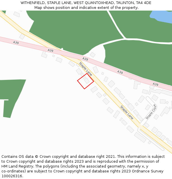 WITHENFIELD, STAPLE LANE, WEST QUANTOXHEAD, TAUNTON, TA4 4DE: Location map and indicative extent of plot