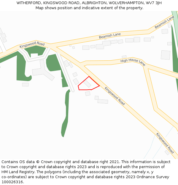 WITHERFORD, KINGSWOOD ROAD, ALBRIGHTON, WOLVERHAMPTON, WV7 3JH: Location map and indicative extent of plot