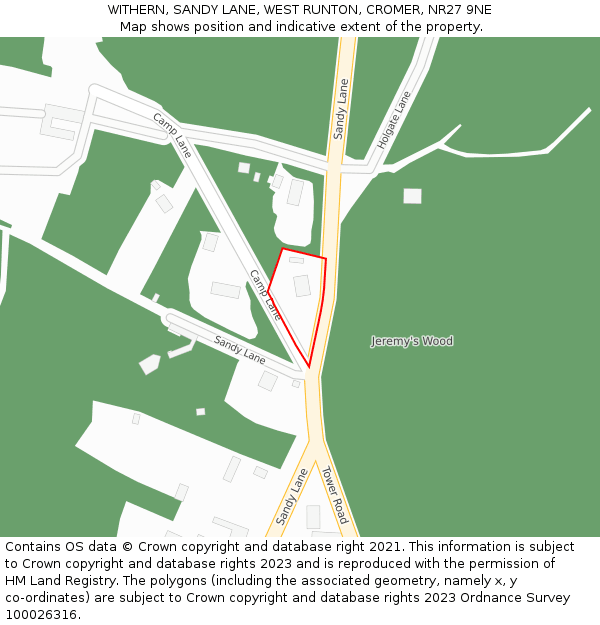 WITHERN, SANDY LANE, WEST RUNTON, CROMER, NR27 9NE: Location map and indicative extent of plot