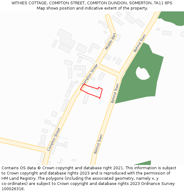 WITHIES COTTAGE, COMPTON STREET, COMPTON DUNDON, SOMERTON, TA11 6PS: Location map and indicative extent of plot