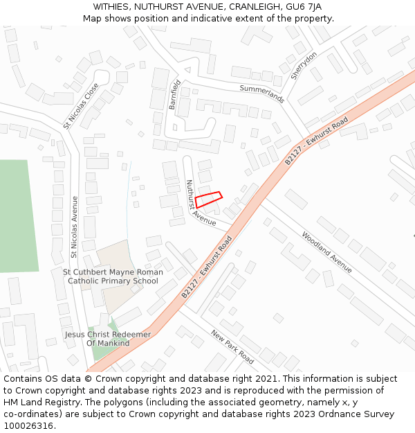 WITHIES, NUTHURST AVENUE, CRANLEIGH, GU6 7JA: Location map and indicative extent of plot