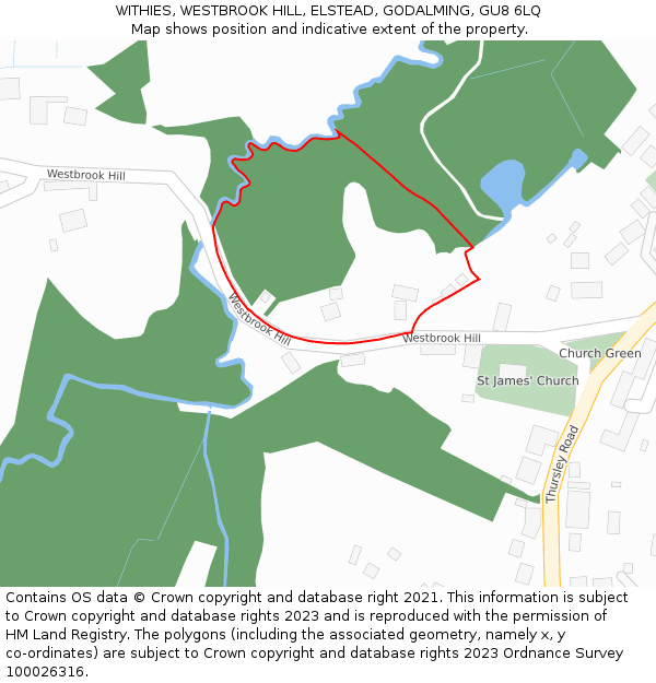 WITHIES, WESTBROOK HILL, ELSTEAD, GODALMING, GU8 6LQ: Location map and indicative extent of plot