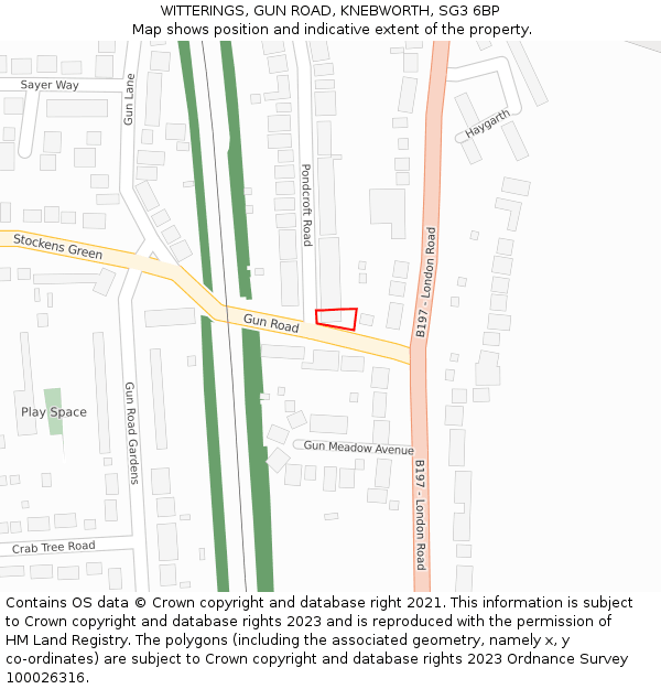 WITTERINGS, GUN ROAD, KNEBWORTH, SG3 6BP: Location map and indicative extent of plot