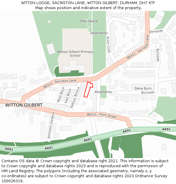 WITTON LODGE, SACRISTON LANE, WITTON GILBERT, DURHAM, DH7 6TF: Location map and indicative extent of plot