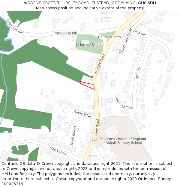 WODENS CROFT, THURSLEY ROAD, ELSTEAD, GODALMING, GU8 6DH: Location map and indicative extent of plot