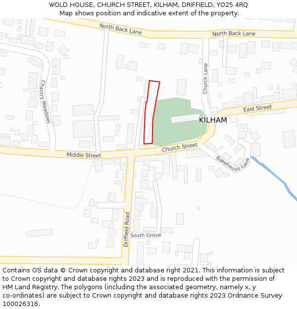 WOLD HOUSE, CHURCH STREET, KILHAM, DRIFFIELD, YO25 4RQ: Location map and indicative extent of plot