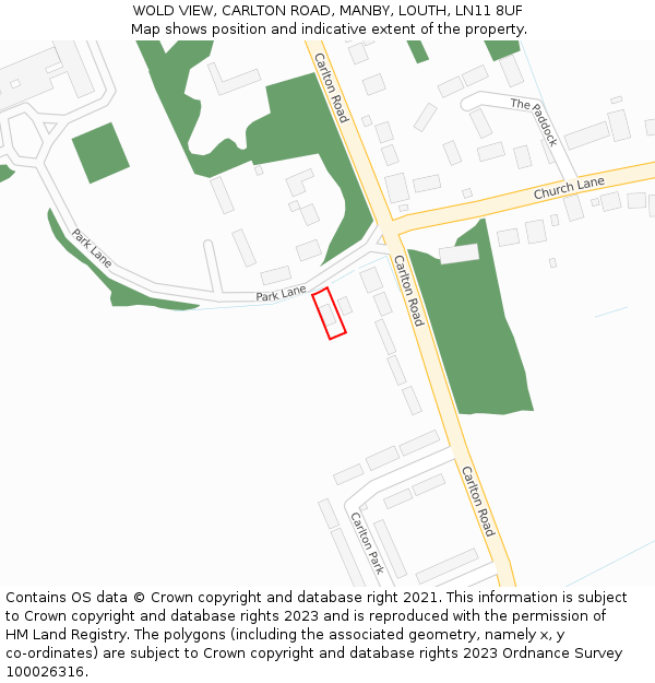 WOLD VIEW, CARLTON ROAD, MANBY, LOUTH, LN11 8UF: Location map and indicative extent of plot