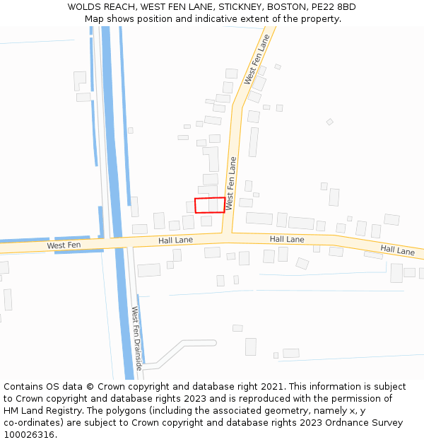 WOLDS REACH, WEST FEN LANE, STICKNEY, BOSTON, PE22 8BD: Location map and indicative extent of plot