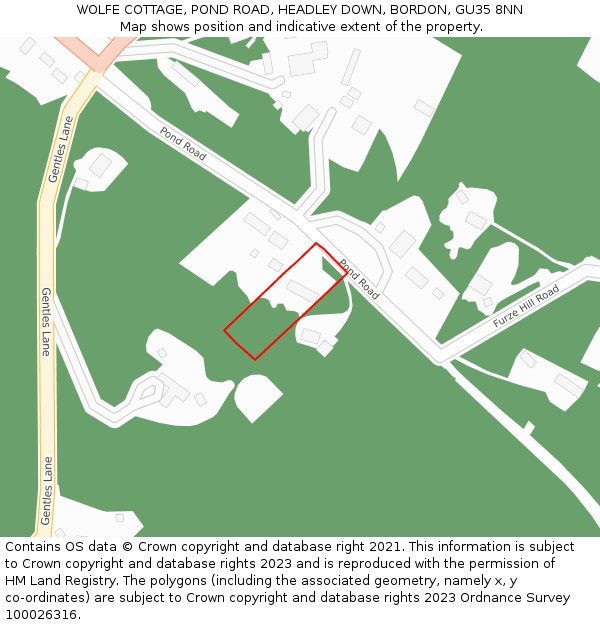 WOLFE COTTAGE, POND ROAD, HEADLEY DOWN, BORDON, GU35 8NN: Location map and indicative extent of plot