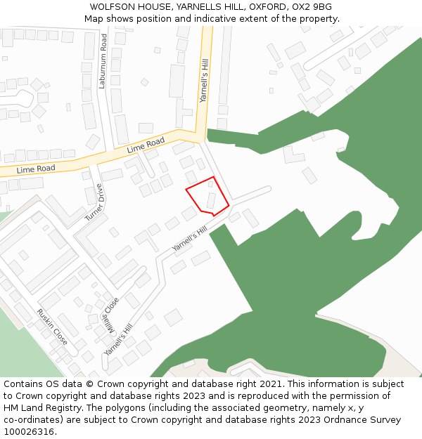 WOLFSON HOUSE, YARNELLS HILL, OXFORD, OX2 9BG: Location map and indicative extent of plot