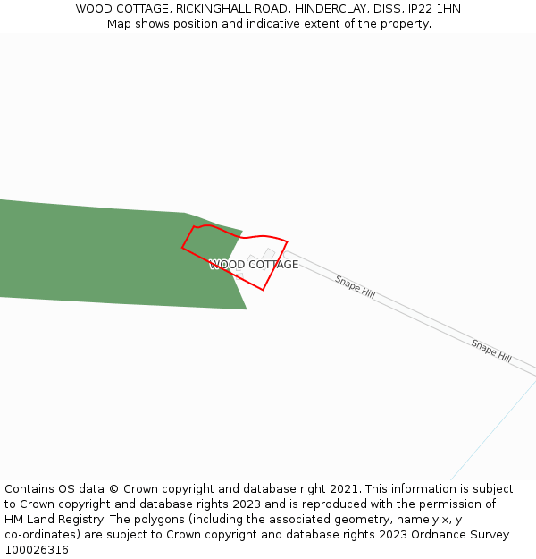 WOOD COTTAGE, RICKINGHALL ROAD, HINDERCLAY, DISS, IP22 1HN: Location map and indicative extent of plot