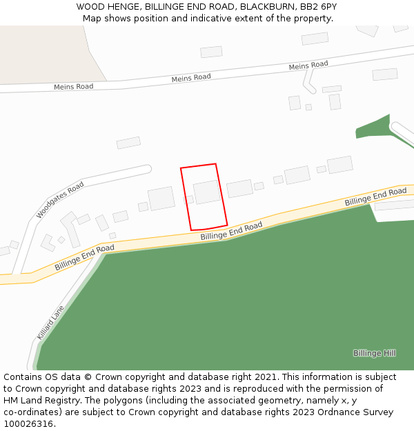 WOOD HENGE, BILLINGE END ROAD, BLACKBURN, BB2 6PY: Location map and indicative extent of plot