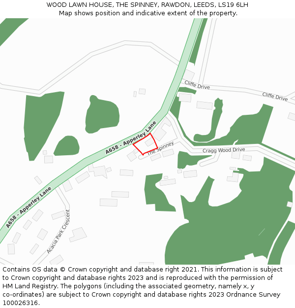 WOOD LAWN HOUSE, THE SPINNEY, RAWDON, LEEDS, LS19 6LH: Location map and indicative extent of plot