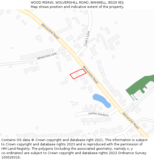 WOOD RISING, WOLVERSHILL ROAD, BANWELL, BS29 6DJ: Location map and indicative extent of plot