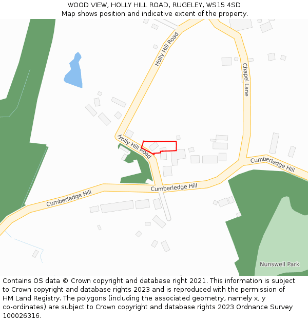 WOOD VIEW, HOLLY HILL ROAD, RUGELEY, WS15 4SD: Location map and indicative extent of plot