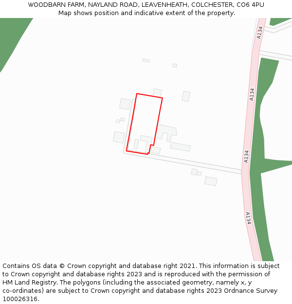 WOODBARN FARM, NAYLAND ROAD, LEAVENHEATH, COLCHESTER, CO6 4PU: Location map and indicative extent of plot