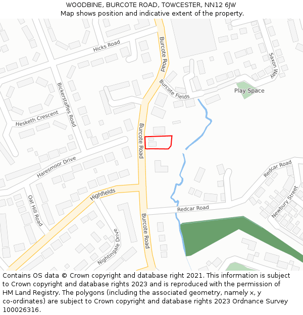 WOODBINE, BURCOTE ROAD, TOWCESTER, NN12 6JW: Location map and indicative extent of plot