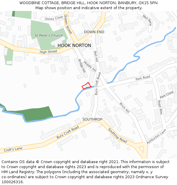 WOODBINE COTTAGE, BRIDGE HILL, HOOK NORTON, BANBURY, OX15 5PN: Location map and indicative extent of plot