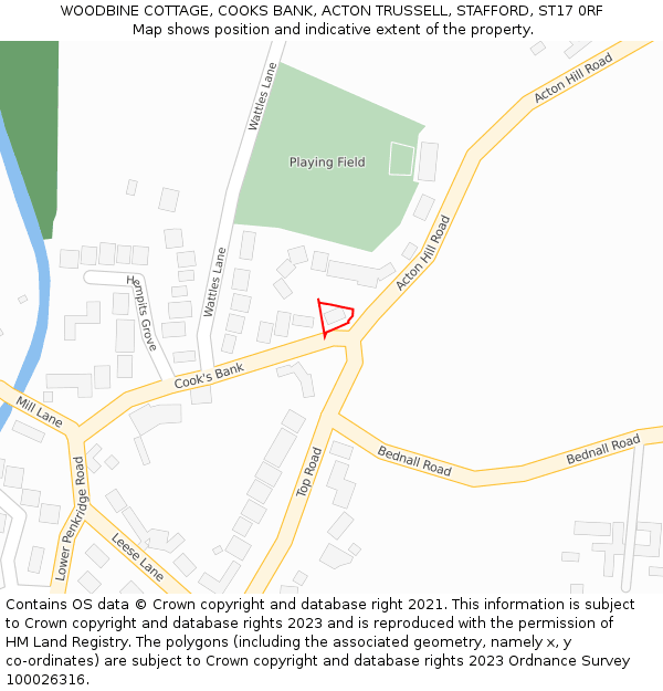 WOODBINE COTTAGE, COOKS BANK, ACTON TRUSSELL, STAFFORD, ST17 0RF: Location map and indicative extent of plot