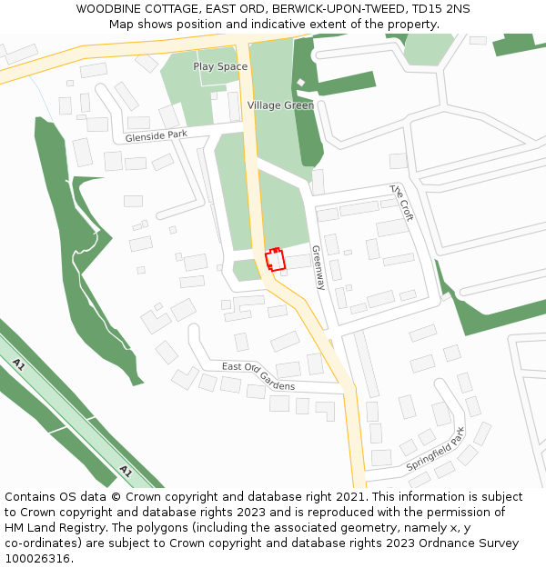 WOODBINE COTTAGE, EAST ORD, BERWICK-UPON-TWEED, TD15 2NS: Location map and indicative extent of plot