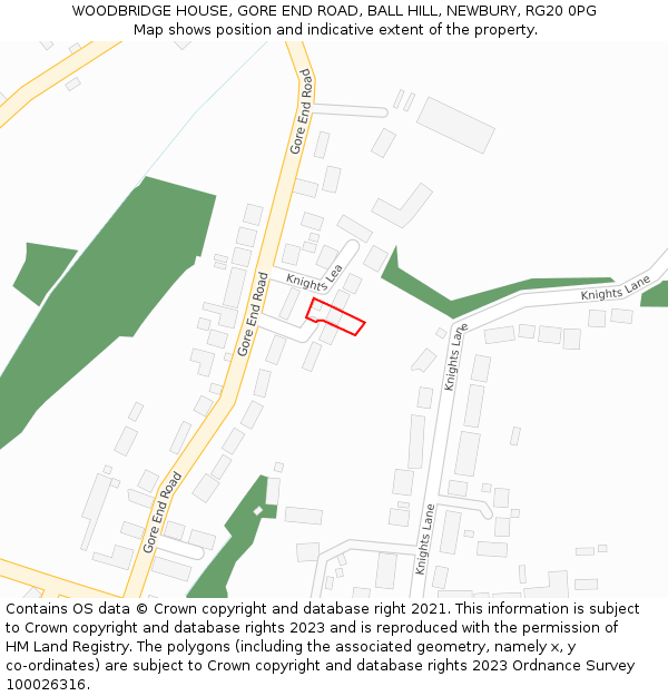 WOODBRIDGE HOUSE, GORE END ROAD, BALL HILL, NEWBURY, RG20 0PG: Location map and indicative extent of plot