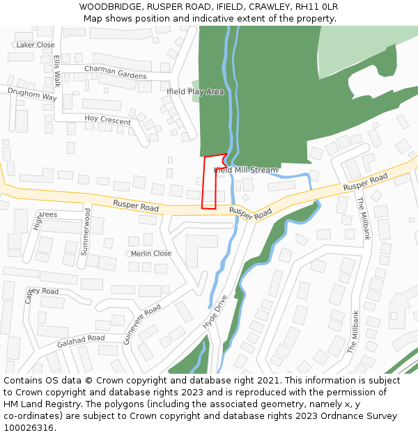 WOODBRIDGE, RUSPER ROAD, IFIELD, CRAWLEY, RH11 0LR: Location map and indicative extent of plot