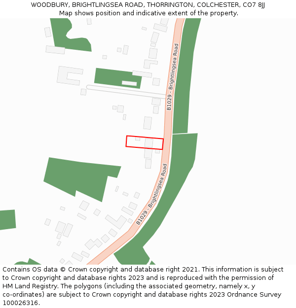 WOODBURY, BRIGHTLINGSEA ROAD, THORRINGTON, COLCHESTER, CO7 8JJ: Location map and indicative extent of plot